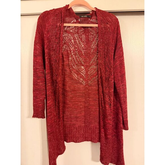 NIC + ZOE LONG RED SHAWL CARDIGAN SWEATER SZ LARGE L WOMENS - Picture 1 of 2
